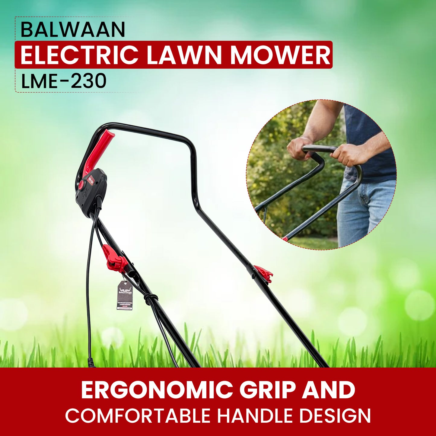 Balwaan Krishi Electric Lawn Mower |1800W Heavy Duty Electric Grass Cutter Machine | 16 Inch Lawn Mower for Garden & Home | 40L Grass Catcher | Lawn Grass Cutting Machine | 12 Months Warranty LME-230