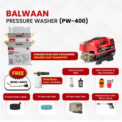 Balwaan Krishi Pressure Washer (Adjustable) Brass Coated Pump, 1800w Motor, Bend Lance for Car Wash & Cleaning Purpose|PW-400