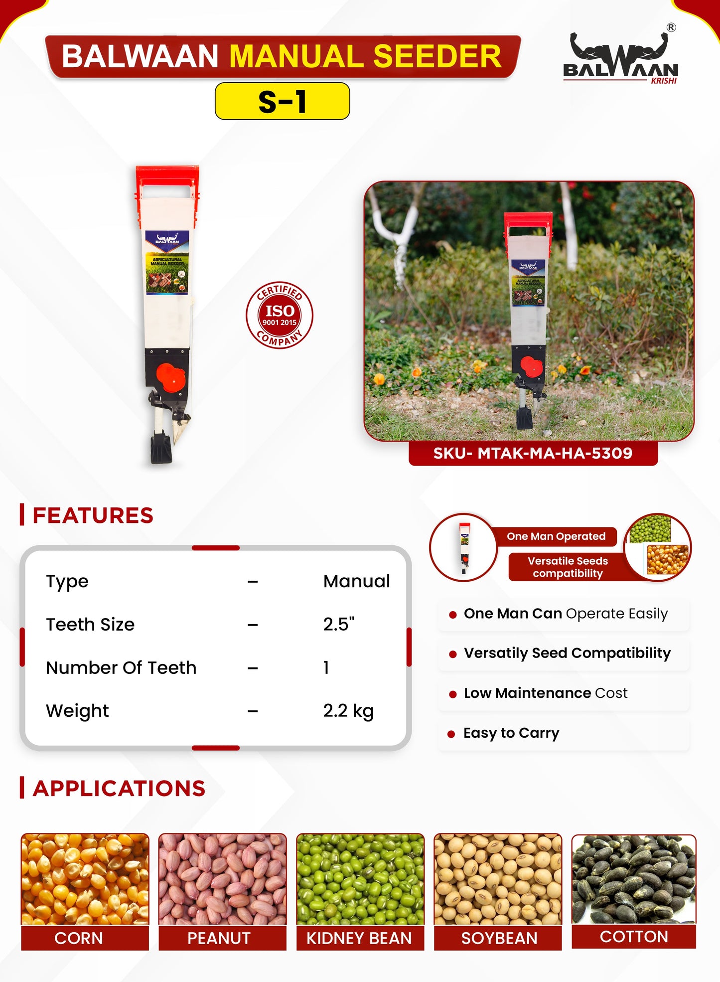 Balwaan S-1 Agricultural Single Barrel Manual Seeder | Garden Tool Adjustable Manual Plant Seeder | for Garden Vegetable Farm Gardening Supplies