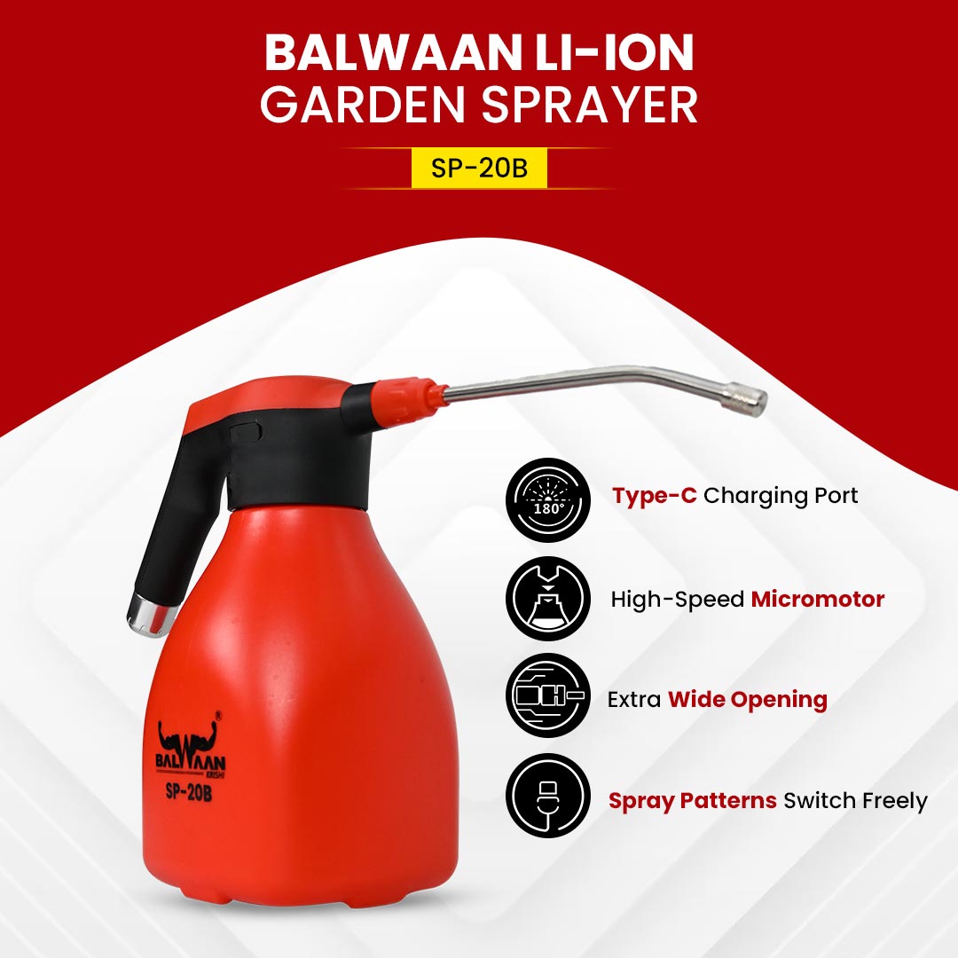 Balwaan Li-ion Battery Sprayer (2 Liters) SP-20B | Automatic Watering Can for Garden | Li-ion Battery Powered Spray Bottle | Useful in Irrigation & Pest Control in Farm