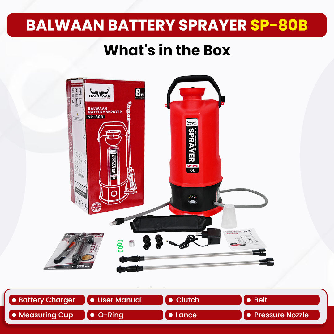 Balwaan Li-ion Battery Sprayer (8 Liters) SP-80B | 12 Volts x 2.6 Ampere Battery Garden Spray Pump, 8 Litre Tank Capacity Suitable for Garden Pest Control, Agricultural Sprayer Pump for Farm