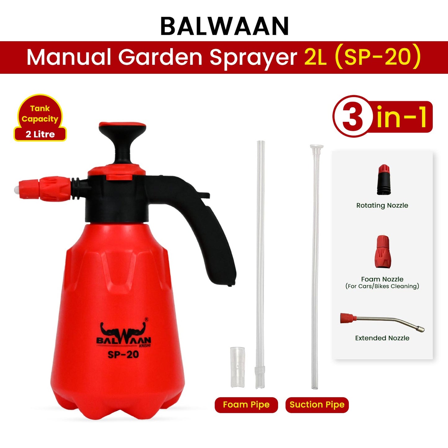 Balwaan Krishi 3 in 1 Manual Sprayer with 2 Litre Tank Capacity SP-20