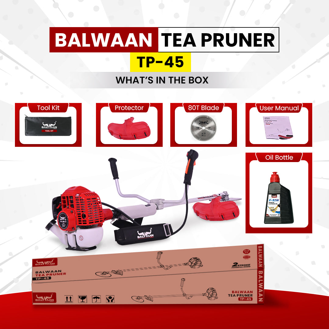 Balwaan Krishi Tea Pruner, Powerful Petrol Engine 41.5cc 2 Stroke with 100-Teeth Carbide Tip Alloy Blade Suitable for Tea Pruning & Harvesting|TP-45