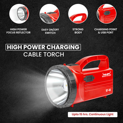 Balwaan Bhoomi Shakti Torch 5W BT-40 | 5 Watt Long Beam 4000mAH li-ion Battery | for Agricultural Activities, Outdoor Activities, Home use | Get a Charging Cabel Free|BT-40