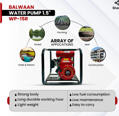 Balwaan Petrol Water Pump WP-15R 1.5 Inch Outlet 98 CC Powerful 4 Stroke Petrol Engine